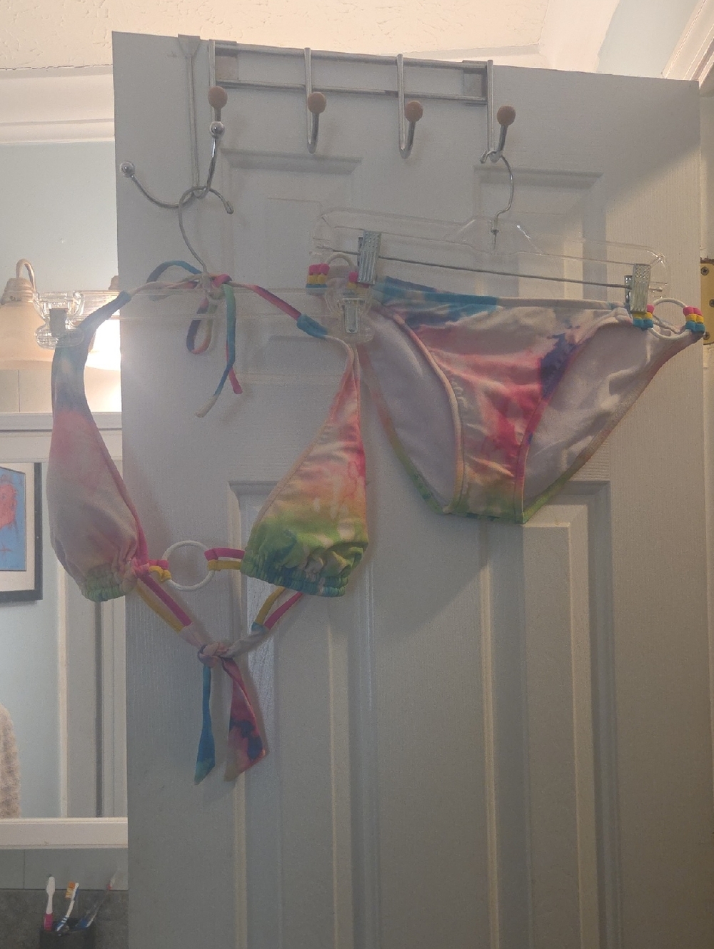 SO Pastel Tie-Dye Triangle Bikini Top with Yellow and Pink Straps